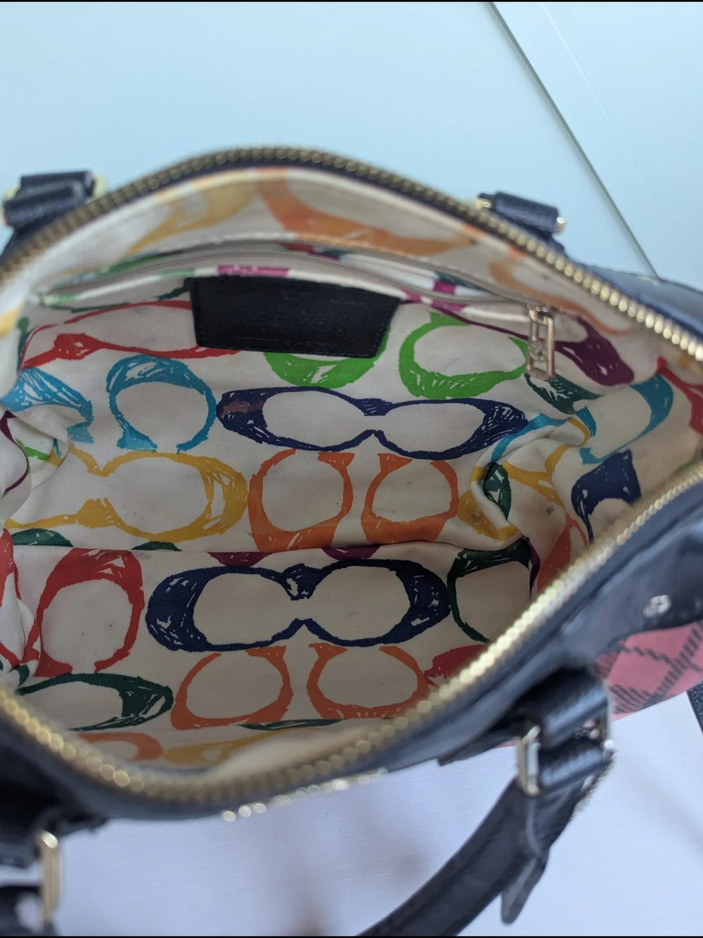 Coach Mini Bennett Satchel featuring a red, pink, andblack Riley Plaid print